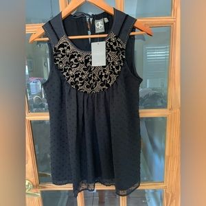 Anthropologie One September Mari Textured Beaded Tank Blouse, Size XS